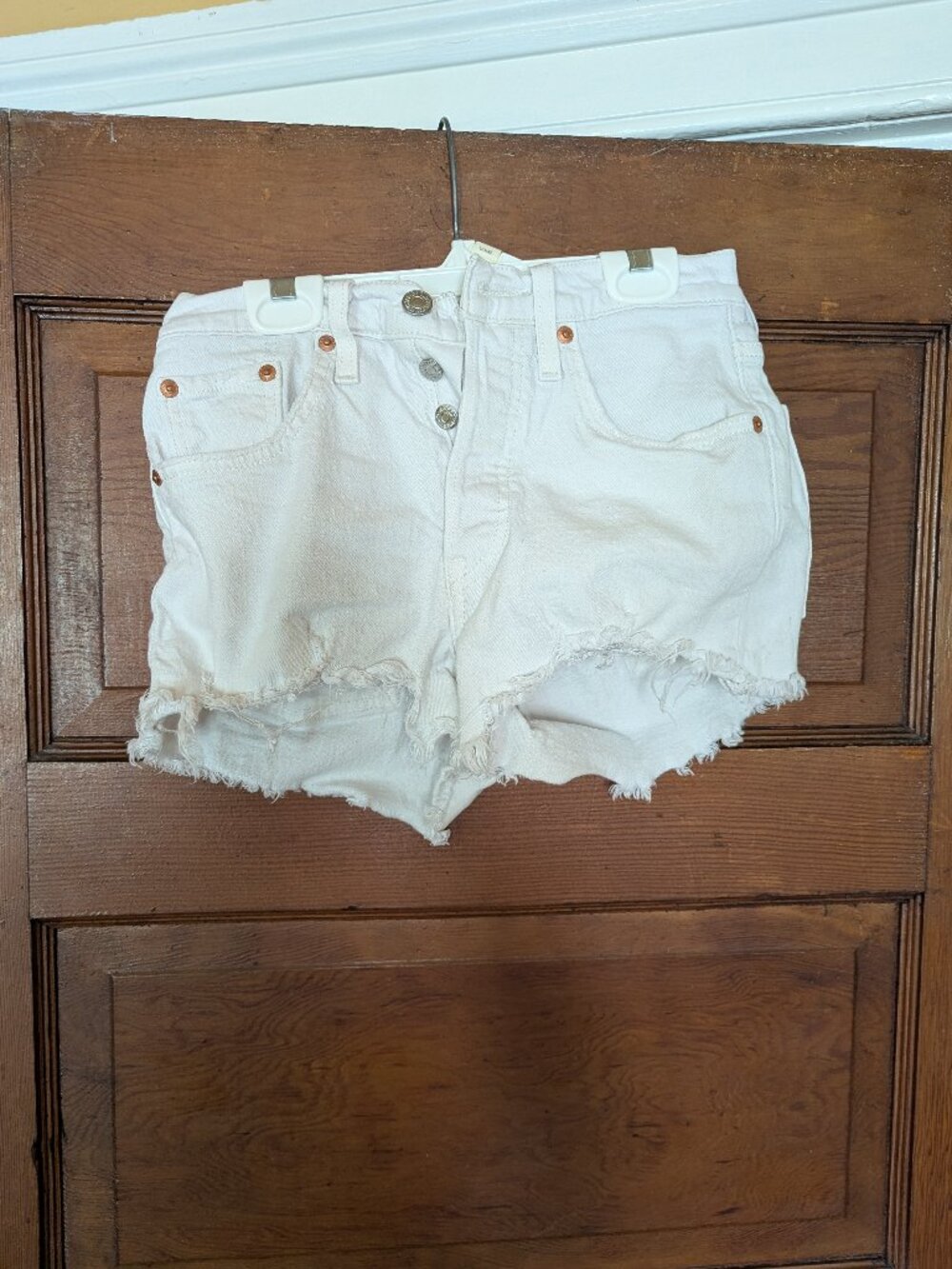 Levi's 501 Original Fit High Rise Distressed Hem Jean Shorts in White